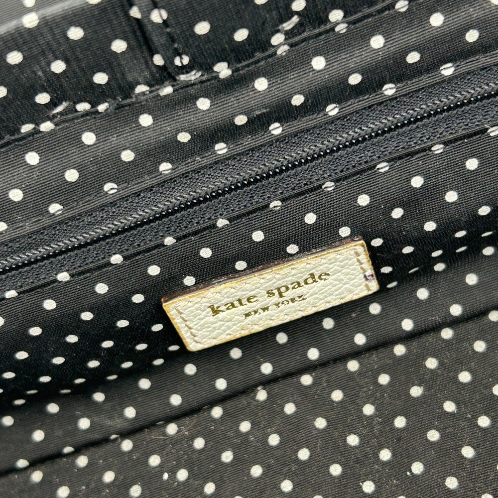 Vintage Kate Spade New York Black Wicker Basket White Leather Bag Polka Dot - Picture 6 of 16